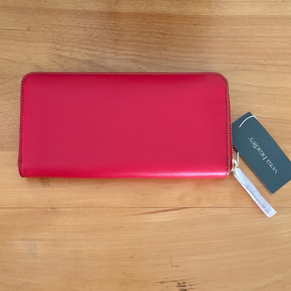 NEW Vera Bradley Red Leather Continental Wallet Goji Berry Red Zip Around Zippy - Picture 2 of 11